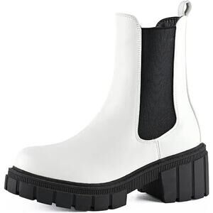 Super Chunky PLATFORM Boots Sz 5 White Chelsea‎ Lug Sole